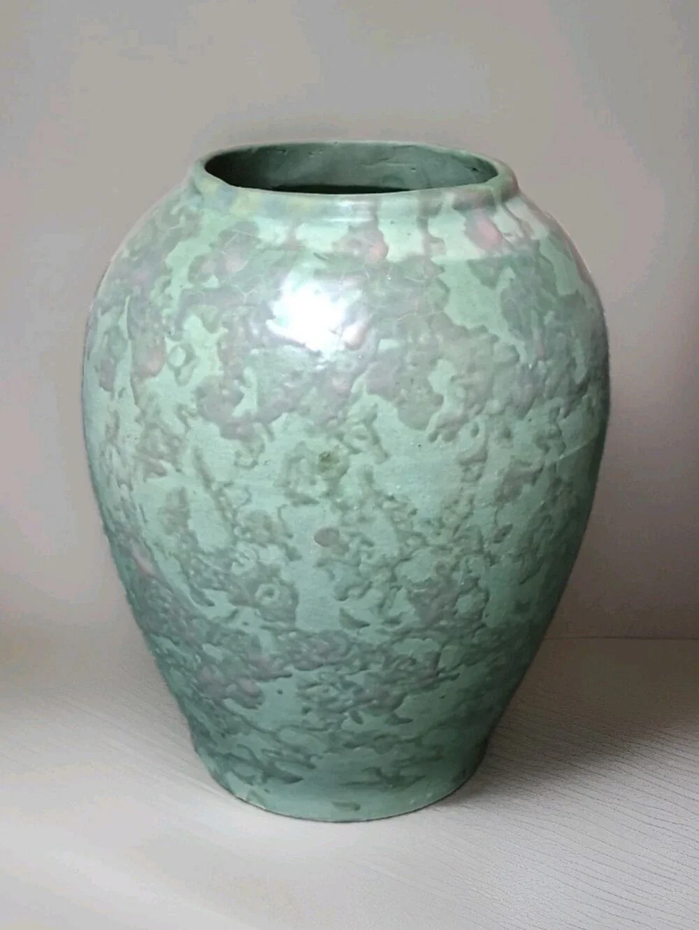 Vintage Brush McCoy Pottery Art Vase Vellum Mottled Green 1930s